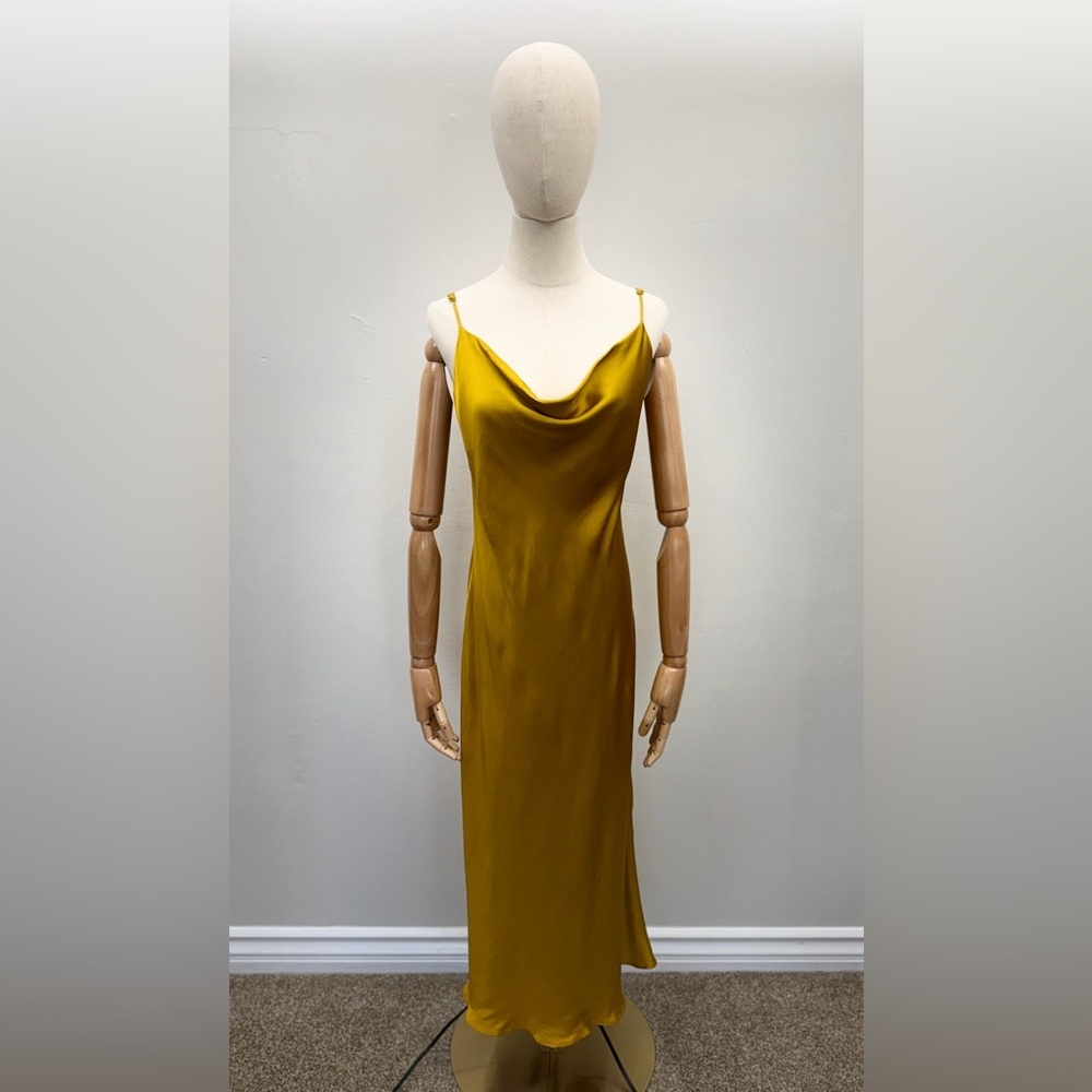 ZARA Woman Mustard Yellow Satin Slip Midi Dress – Size M